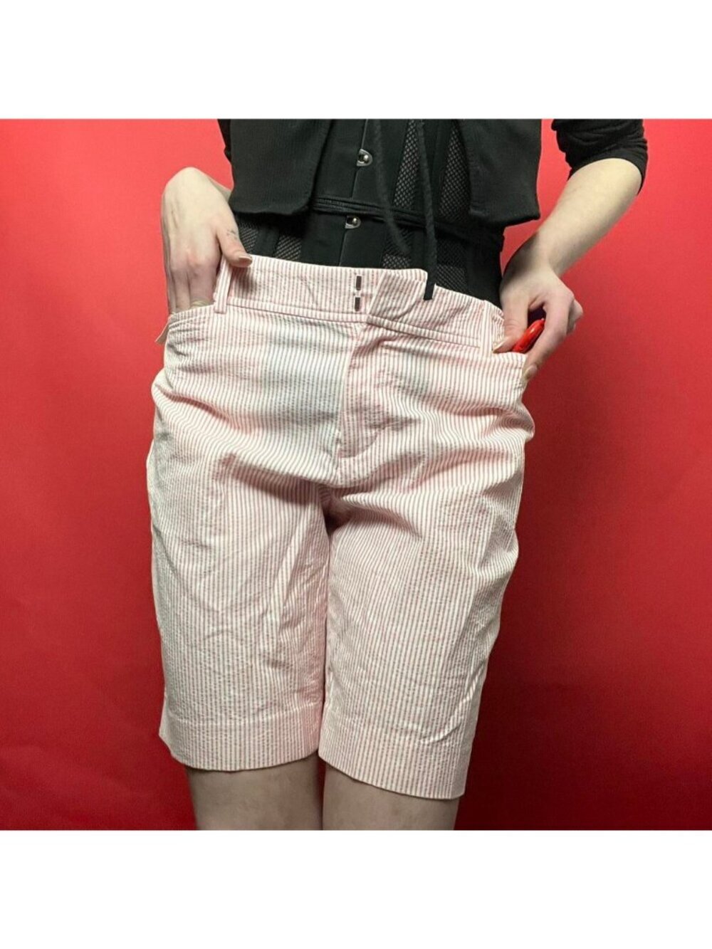 Talbots / pink and white striped midi shorts​​
